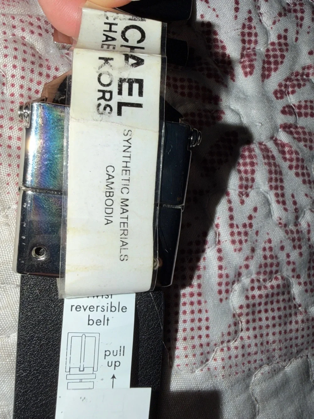 Michael Kors Black Leather Belt with Crystal MK Logo Buckle